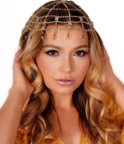 Gold & Clear Rhinestone Cap Headpiece