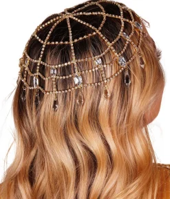 Gold & Clear Rhinestone Cap Headpiece