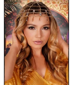 Gold & Clear Rhinestone Cap Headpiece