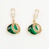 Gold & Emerald Green Rhinestone Drop Earrings