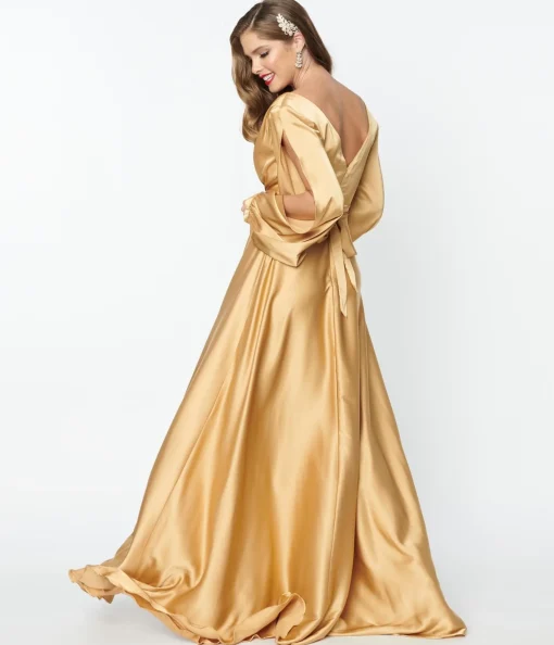 Gold Satin Long Sleeve Goddess Gown