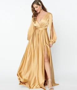Gold Satin Long Sleeve Goddess Gown