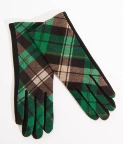 Green & Black Plaid Gloves