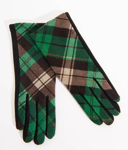 Green & Black Plaid Gloves