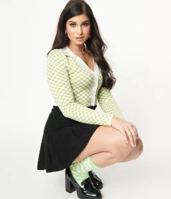Green & Ivory Check Crop Cardigan
