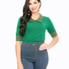 Green & Orange Striped Collar Knit Sweater
