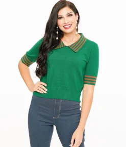 Green & Orange Striped Collar Knit Sweater