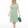 Green & White Ditsy Floral Print Button Up Midi Dress