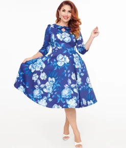 Hearts & Roses Blue & White Floral Dafney Swing Dress