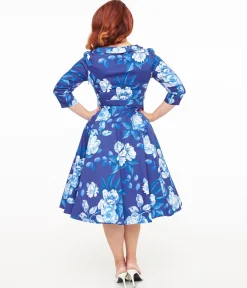 Hearts & Roses Blue & White Floral Dafney Swing Dress