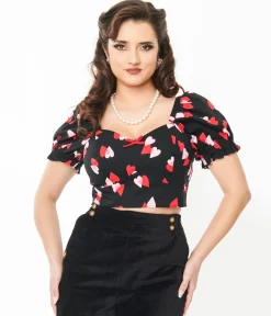 Hell Bunny Black & Red Hearts Crop Top