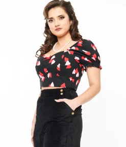 Hell Bunny Black & Red Hearts Crop Top