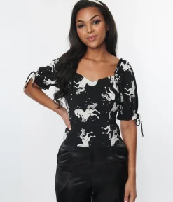 Hell Bunny Black & White Unicorn Sulivan Top