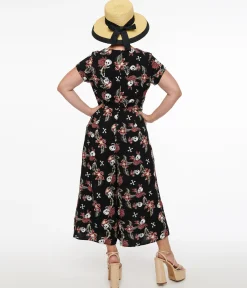Hell Bunny Black Skull & Bone Print Alani Jumpsuit