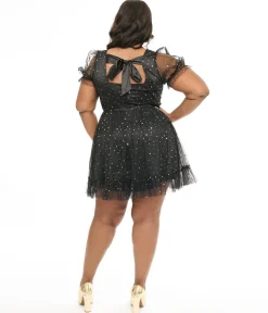 Hell Bunny Plus Size Black & Gold Star Tulle Infinity Mini Dress