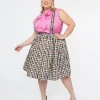 Hell Bunny Plus Size 1950s Black & White Gingham & Fruit Cotton Pinafore Swing Skirt
