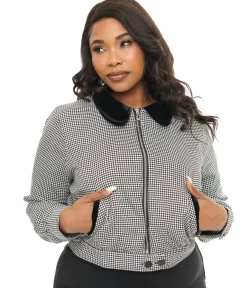 Hell Bunny Plus Size 1940s Black & White Houndstooth Teddy Jacket