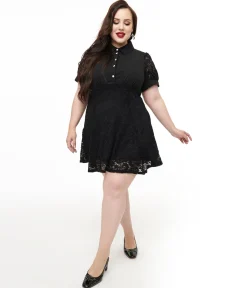 Hell Bunny Plus Size 1950s Black Lace Dominica Mini Dress