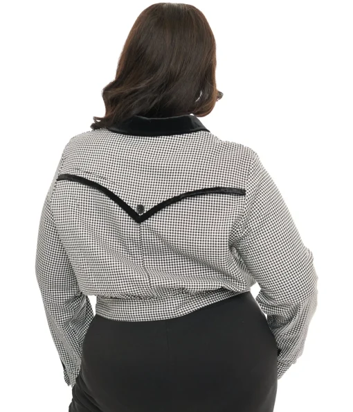 Hell Bunny Plus Size 1940s Black & White Houndstooth Teddy Jacket