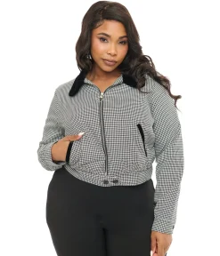 Hell Bunny Plus Size 1940s Black & White Houndstooth Teddy Jacket