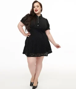 Hell Bunny Plus Size 1950s Black Lace Dominica Mini Dress