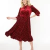 Hell Bunny Red Velvet & Gold Star Midi Dress