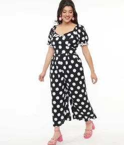 Hell Bunny 1960s Black & White Polka Dot Cropped Trousers