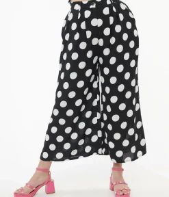 Hell Bunny 1960s Black & White Polka Dot Cropped Trousers