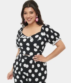 Hell Bunny 1960s Black & White Polka Dot Dolores Crop Top