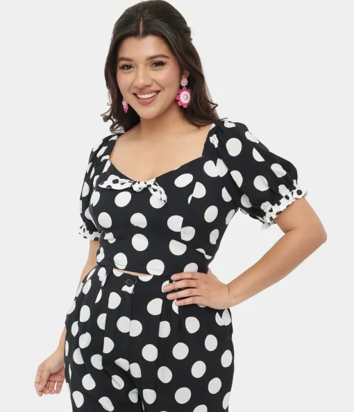 Hell Bunny 1960s Black & White Polka Dot Dolores Crop Top
