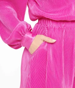 Hot Pink Pleated Satin Romper