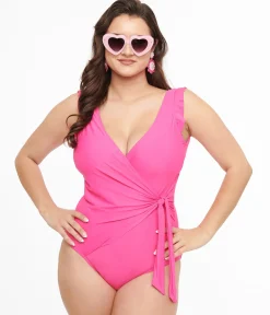 Hot Pink Wrap One Piece Swimsuit