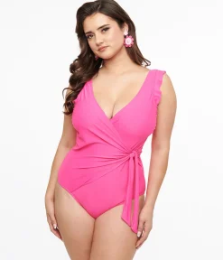 Hot Pink Wrap One Piece Swimsuit