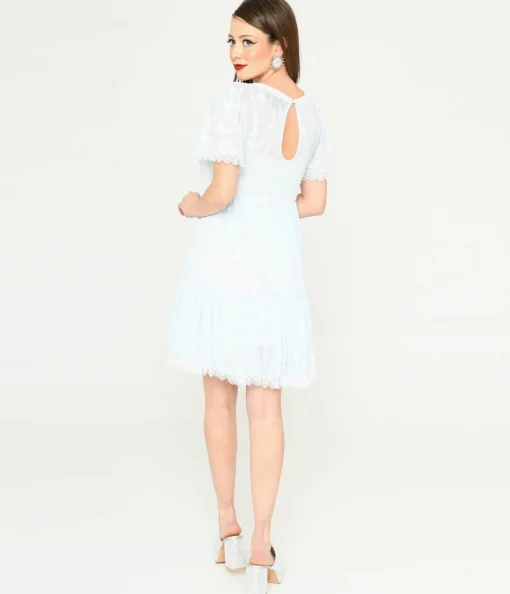 Ice Blue Bat & Moon Flocked Babydoll Dress