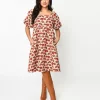 Ivory & Red Floral Kiss Jacquard Fit & Flare Dress
