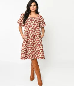 Ivory & Red Floral Kiss Jacquard Fit & Flare Dress