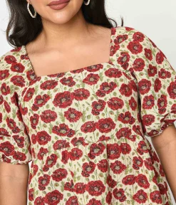 Ivory & Red Floral Kiss Jacquard Fit & Flare Dress