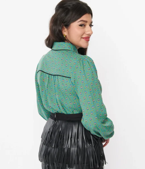 Jade Blue Floral Paisley Blouse
