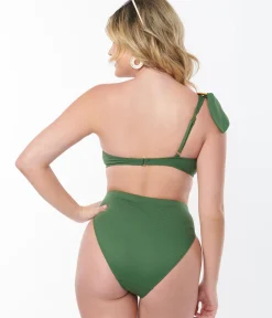 Kingdom & State Green Texture One Shoulder Swim Top