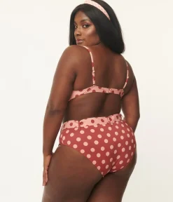Kingdom & State Plus Size Dusty Pink & Burgundy Polka Dot Swim Top