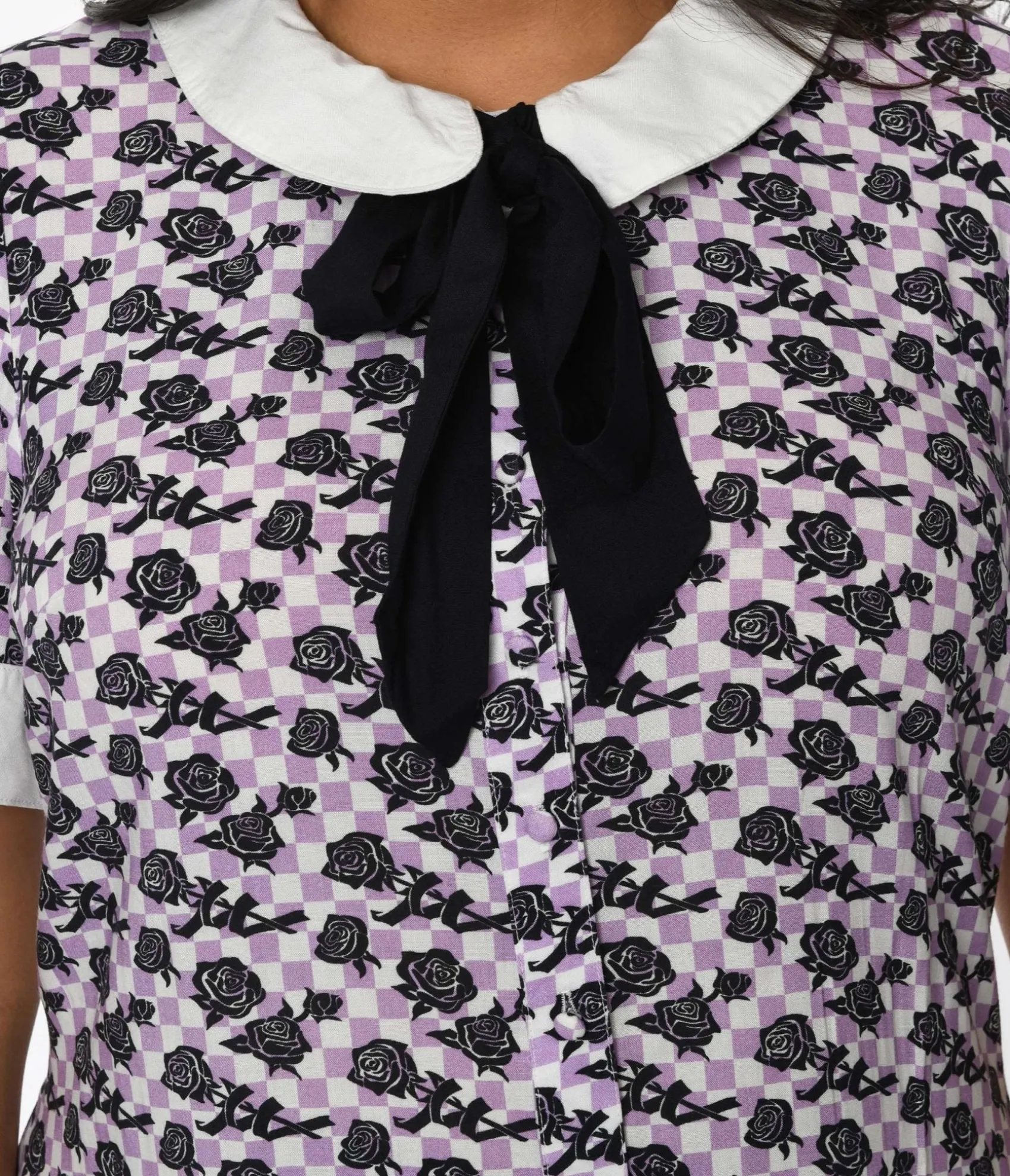 Lavender & White Checkered Rose Shift Dress