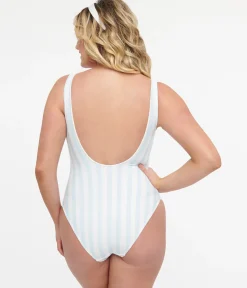 Light Blue & White Stripe One Piece Swimsuit