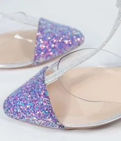 Lilac Purple Glitter & Clear Vinyl T-Strap Flats