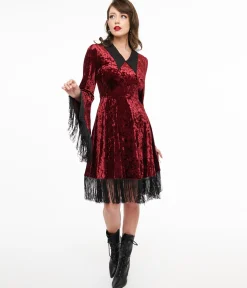Lively Ghosts Red Velvet Fringe Moon Dress