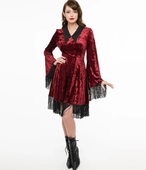 Lively Ghosts Red Velvet Fringe Moon Dress