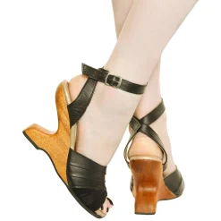 Lucky Lou Shoes Black Leatherette Boom Boom Wedges