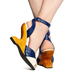 Lucky Lou Shoes Hey Sailor Navy & Cream Boom Boom Wedges