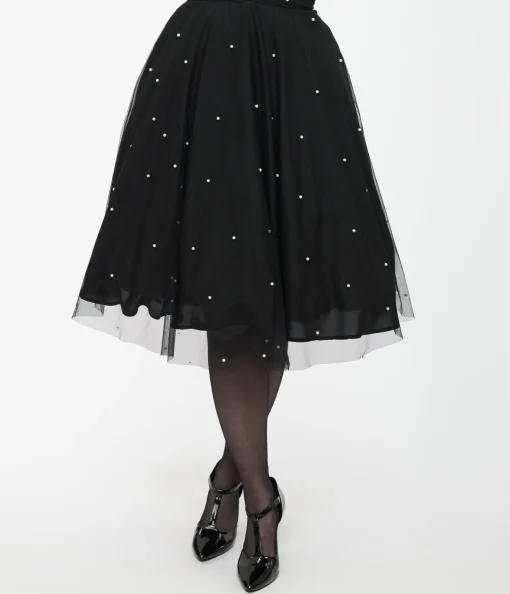 Magnolia Place Black & Faux Pearl Sally Swing Skirt