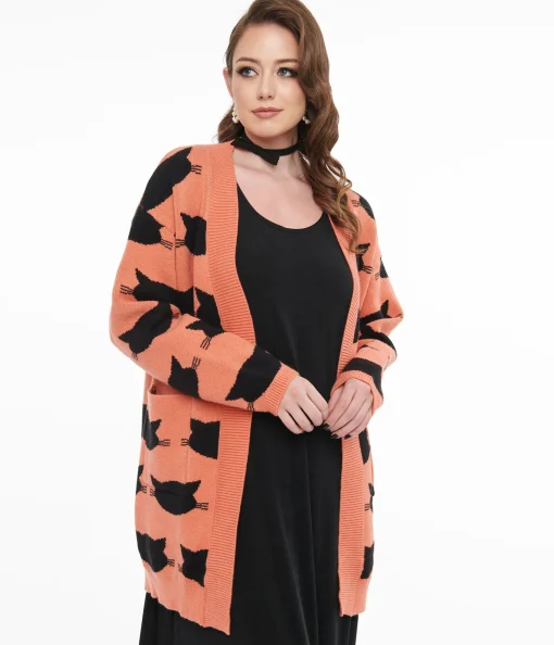 Magnolia Place Orange & Black Cat Cardigan