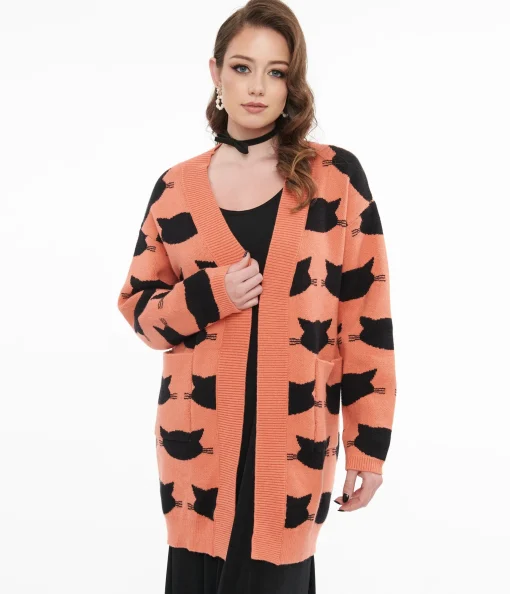 Magnolia Place Orange & Black Cat Cardigan